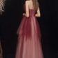 Strapless Burgundy Ombre Long Evening Dress   S2274