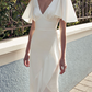Open Back Beach Wedding Dress, V-neck Slit Destination Wedding Gown White    S1943