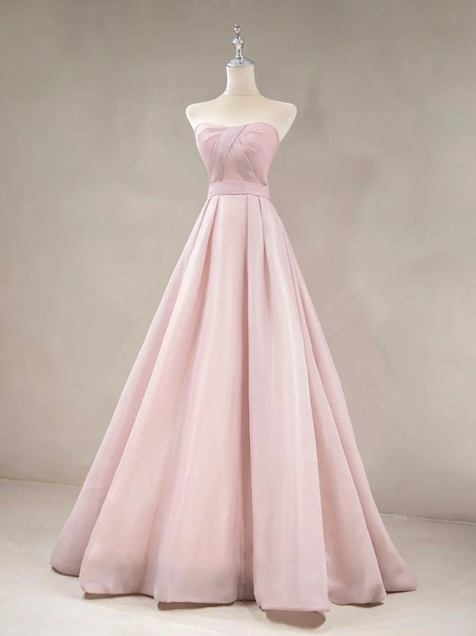 SIMPLE PINK LONG PROM DRESS, PINK FORMAL WEDDING PARTY DRESS     S1348