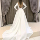 2023 Classic A Line Long Sleeves Satin Backless Long Wedding Dresses     S1937