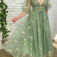 Elegant V Neck Green Tea Length Prom Dresses     S1630