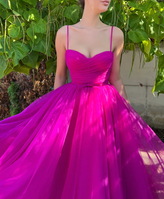 Fuchsia Tulle Gown Prom Dresses Evening Gown     S2093