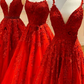 A-Line Red Appliqued Long Prom Dress     S1559