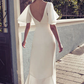 Open Back Beach Wedding Dress, V-neck Slit Destination Wedding Gown White    S1943
