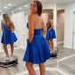 Backless V Neck Royal Blue Prom Dress, Royal Blue Short Homecoming Dress, Royal Blue Formal Evening Dress     S1369