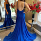 Mermaid Open Back Blue Long Prom Dress with Train, Mermaid Blue Formal Dress, Blue Evening Dress    S1366