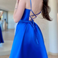 SIMPLE BLUE SATIN LONG PROM DRESSES, BLUE FORMAL PARTY DRESS      S1354