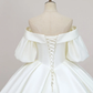 Simple Off-Shoulder Short Sleeves Wedding Dress Satin Chapel Train Ball Gown Bridal Dress     S1935