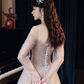 CHAMPAGNE TULLE SEQUIN LONG PROM DRESSES, CHAMPAGNE FORMAL EVENING DRESS    S1360