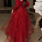 A-Line Evening Dresses Glittering Dress Engagement Floor Length Long Sleeve Scoop Neck Tulle with Sequin   S1239