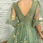 Elegant V Neck Green Tea Length Prom Dresses     S1630