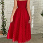 Red Lace Tea Length Prom Dress, Red Lace Homecoming Dress, Short Red Formal Evening Dress    S1365