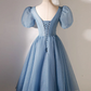 A-LINE V NECK BLUE SHORT PROM DRESS, BLUE HOMECOMING DRESS WITH SEQUIN     S1363