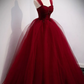 Burgundy Sweetheart Tulle Long Prom Dress, Burgundy Evening Dress     S1895