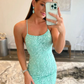 Green Lace Mermaid Long Prom Dress,Backless Formal Dress     S2429