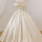 CHAMPAGNE SATIN LONG PROM DRESS, CHAMPAGNE FORMAL EVENING DRESS      S1350