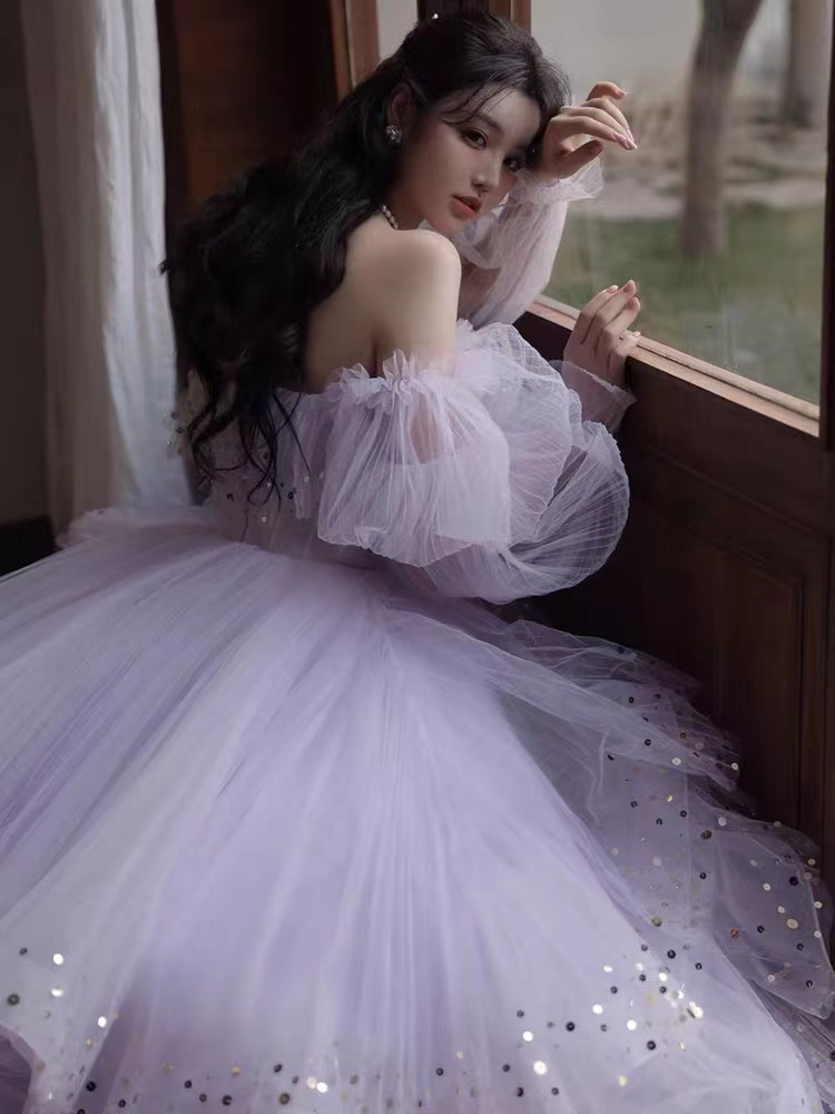 sparkly prom dresses, purple prom dresses, robes de cocktail, off the shoulder prom dresses      S1085