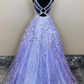 Purple Tulle Lace Long Prom Dress Formal Dress     S928