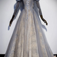 Gray tulle sequins long prom dress A-line evening dress      S840