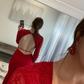 Long Sleeves Mermaid Red Lace Prom Dresses, Long Beaded Red Lace Formal Dresses, Red Evening Dresses         S1379