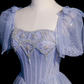 Blue tulle beaded long ball gown A-line formal gown      S838