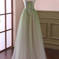 Light Green Gradient Tulle Long Formal Dress, Green Beaded Sweetheart Prom Dresses      S1038