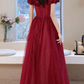 Burgundy Tulle Prom Gown Evening Dress     S875