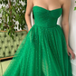 Strapless Green Long Tulle Prom Dresses, Strapless Green Long Tulle Formal Evening Dresses      S2095