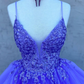 High Low V Neck Purple Lace Long Prom Dress, Lilac Lace Formal Dress, Purple Evening Dress      S1367