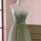 Light Green Gradient Tulle Long Formal Dress, Green Beaded Sweetheart Prom Dresses      S1038