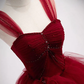 Burgundy Sweetheart Tulle Long Prom Dress, Burgundy Evening Dress     S1895