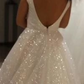 Shiny Ivory Sequins V Neck Backless Straps Wedding Dresses, Beach Bridal Dresses      S1299