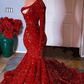 arabic prom dresses, sequins prom dresses, one shoulder prom dresses, red evening dresses      S1961