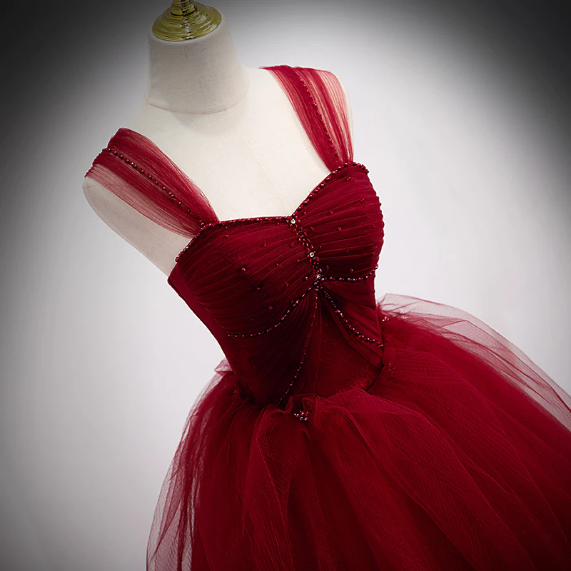 Gorgeous Wine Red Ball Gown Beaded Sweetheart Long Formal Dress, Dark Red Sweet 16 Dresses       S2126