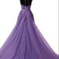 Light PurpleHalter Neck Lace Prom Dress With Sweep Train, Backless Evening Gowns    S1967