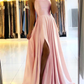 Simple Long Evening Dress Spaghetti Straps Prom Dresses With Slit    S1752