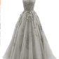 Burnt orange spaghetti strap prom dress, long tulle lace appliquéd women's party dress    S2032