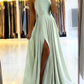 Simple Long Evening Dress Spaghetti Straps Prom Dresses With Slit    S1752