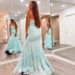 Cute Mermaid Sweetheart Mint Lace Long Prom Dresses    S2461