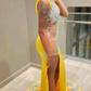 black girl yellow lace evening dresses,silver lace prom dresses, sexy evening dresses     S2488
