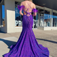 Charming Mermaid Purple Sequins Long Prom Dresses with Feather    S2478