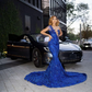 Sparkly Royal Blue Mermaid Long Prom Dress With Train Sexy Evening Dresses     S2487