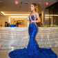 Sparkly Royal Blue Mermaid Long Prom Dress With Train Sexy Evening Dresses     S2487
