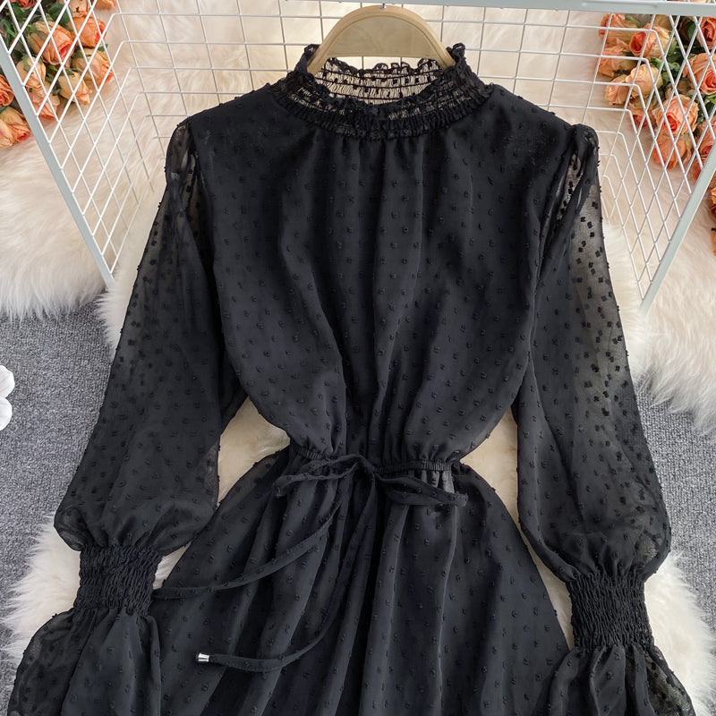 Black A-line long sleeve dress fashion dress    S141