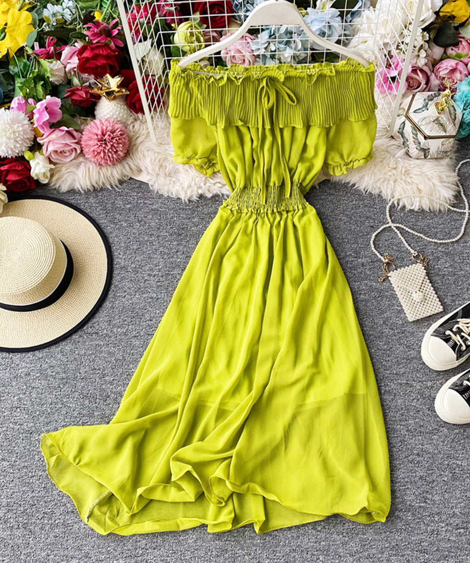 Cute off the shoulder chiffon casual summer dress    S62