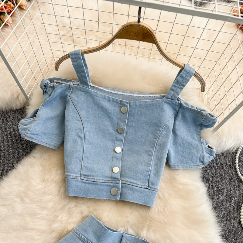 Cute two-piece denim dress fashion girl dress   S33