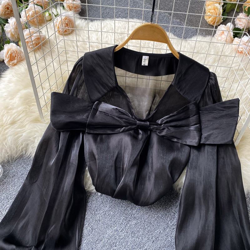 Cute bow long sleeve top     S207