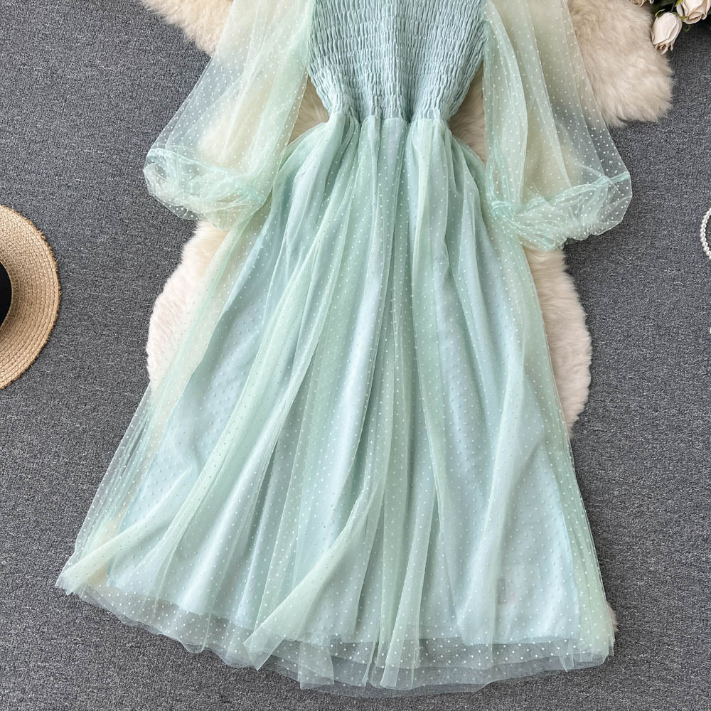 Green tulle long sleeve dress fashion dress      S172