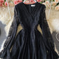 Elegant v neck lace long sleeve dress    S09