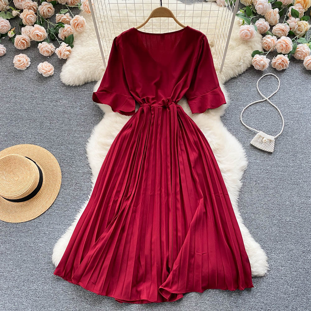 Simple v neck A line dress fashion dress     S347